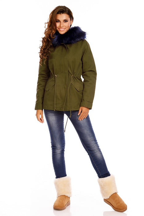 Parka mit Fell Khaki-Dunkelblau