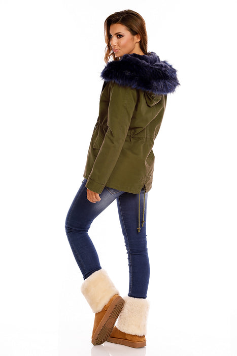 Parka mit Fell Khaki-Dunkelblau