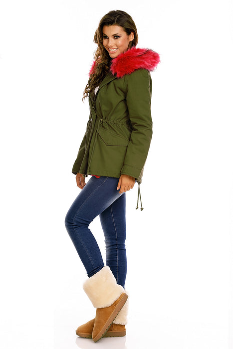 Parka mit Fell Khaki-Pink