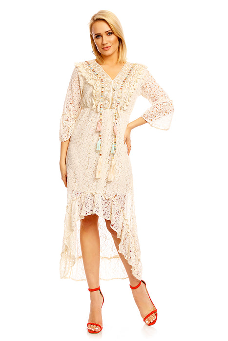 SpitzenKleid Ibiza Style Bohemian Style Beige-Gold