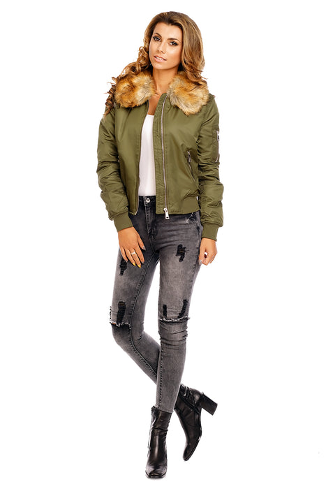 Winter Jacke mit Fell im Parka Stil Khaki