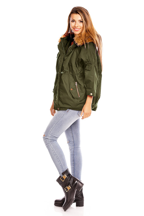 Parka mit Fell Khaki mit kurzen Ärmeln