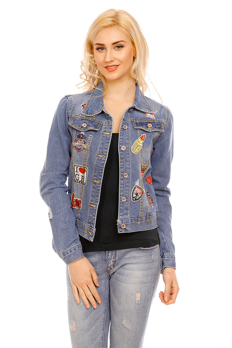 Jeans Jacke mit Stickerei und Patsches