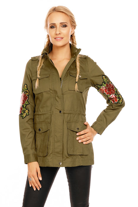 Parka mit Stickerei Khaki Multicolor mit Pailletten