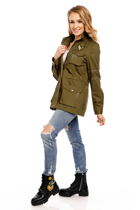 Parka mit Stickerei Khaki Gold mit Pailletten