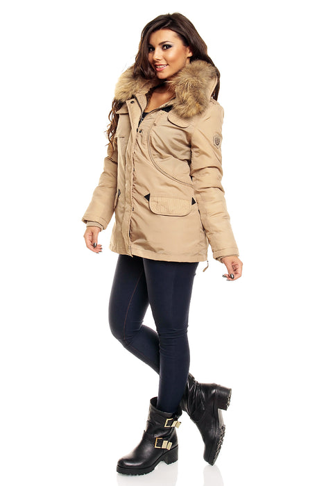 Winter Jacke mit Echt Fell Beige