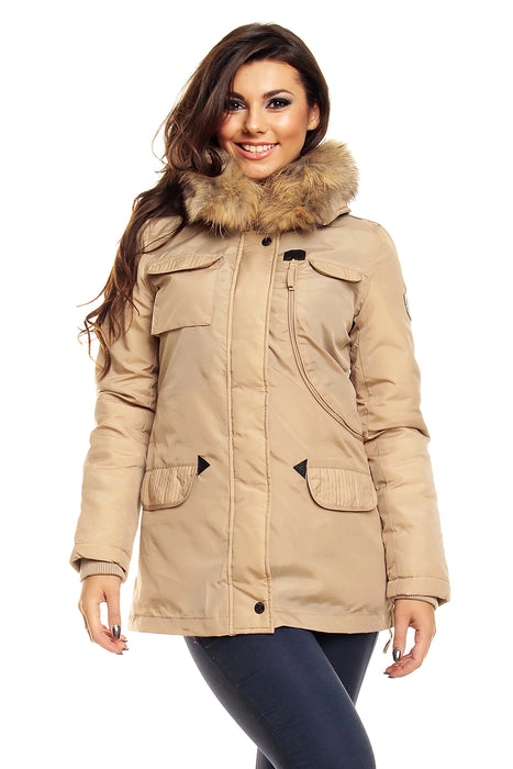 Winter Jacke mit Echt Fell Beige