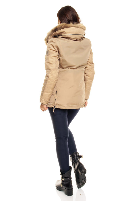 Winter Jacke mit Echt Fell Beige