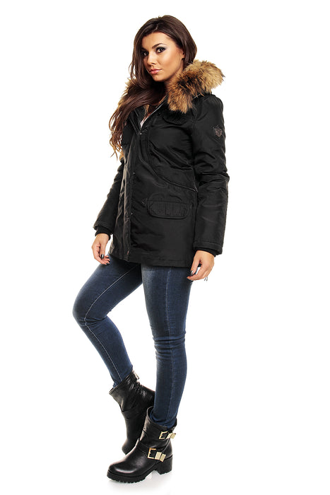 Winter Jacke mit Echt Fell Schwarz