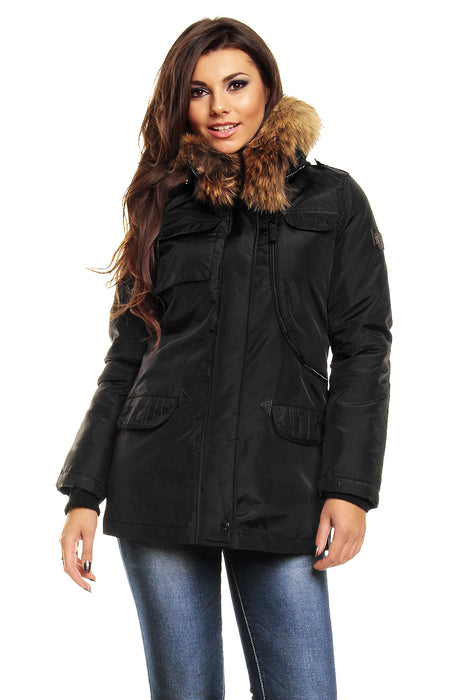 Winter Jacke mit Echt Fell Schwarz