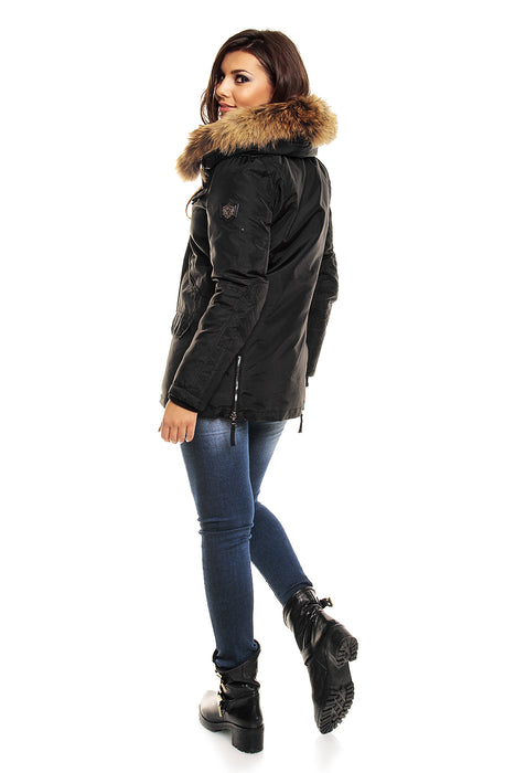 Winter Jacke mit Echt Fell Schwarz