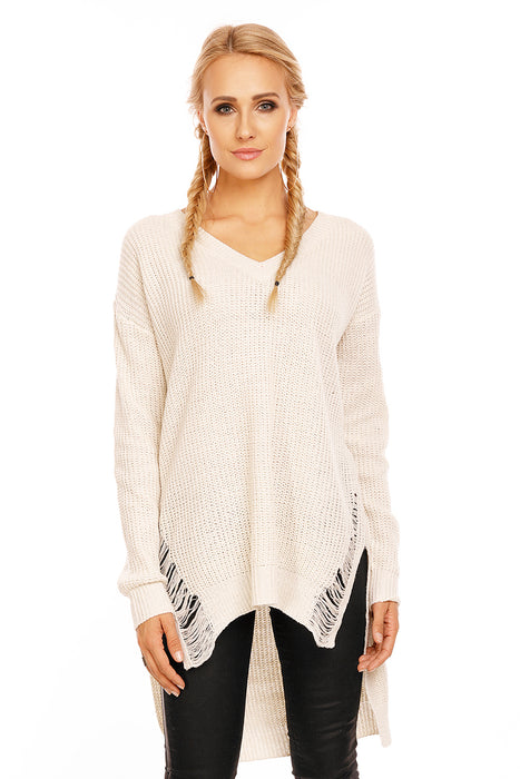 Pullover mit Rissen Beige