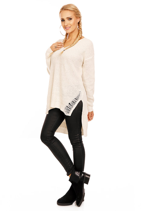 Pullover mit Rissen Beige